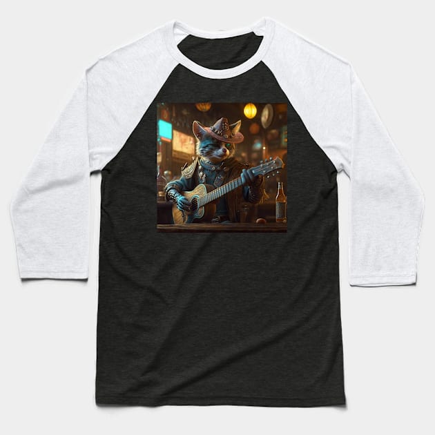 Cyberpunk Cat Singing Baseball T-Shirt by Artevak